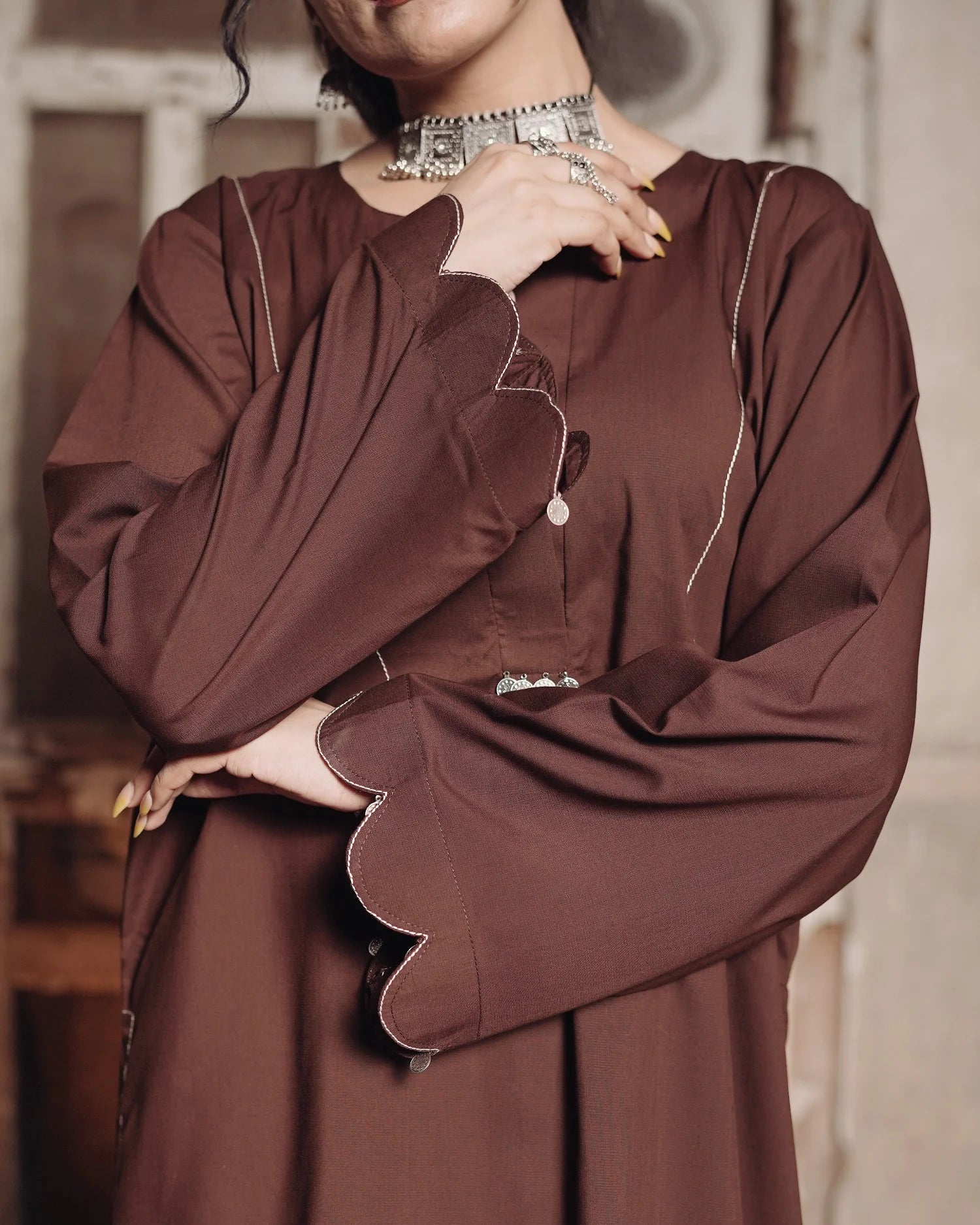 Chocolate Brown Short Shirt with Farshi Shalwar