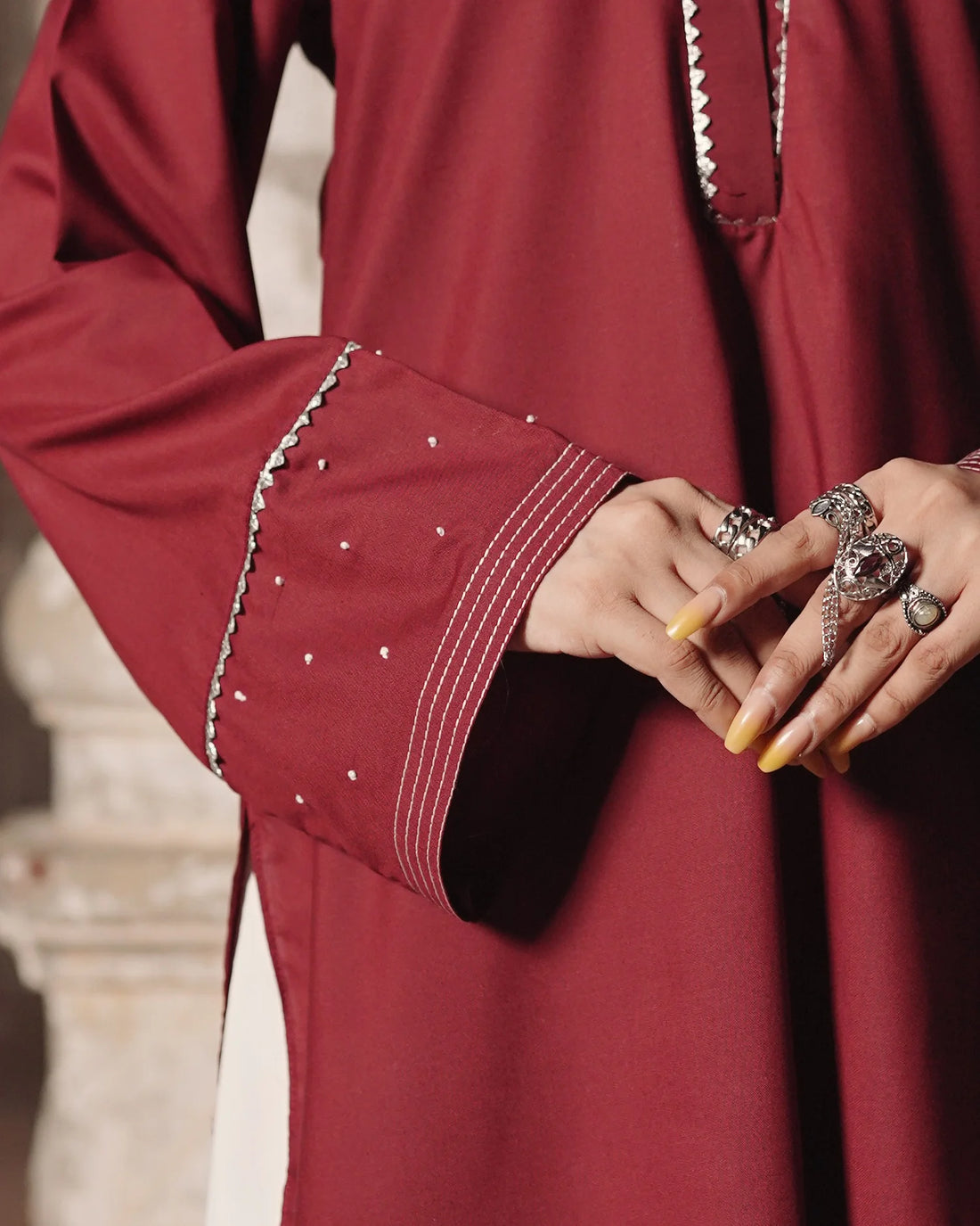 Maroon Summer Short Kurta Set with Off-White Flared Pant