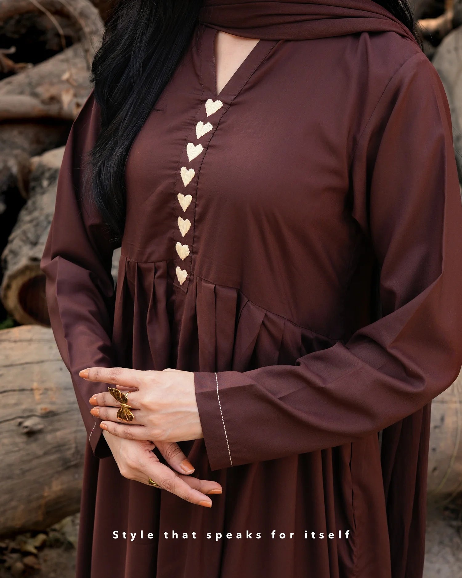 Cocoa Heart Set | Elegant Long Frock with White Flared Pant | Rehwar