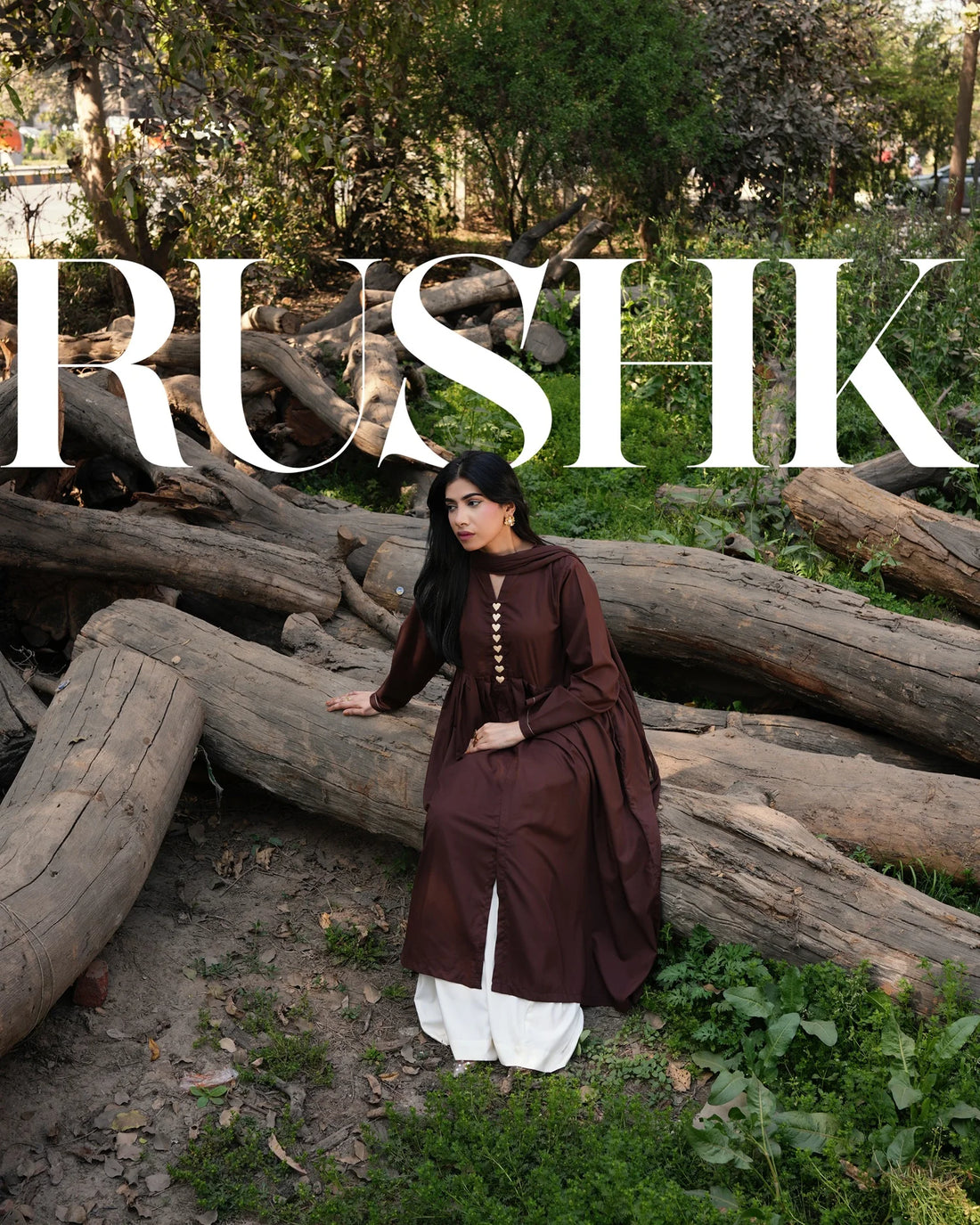 Cocoa Heart Set | Elegant Long Frock with White Flared Pant | Rehwar