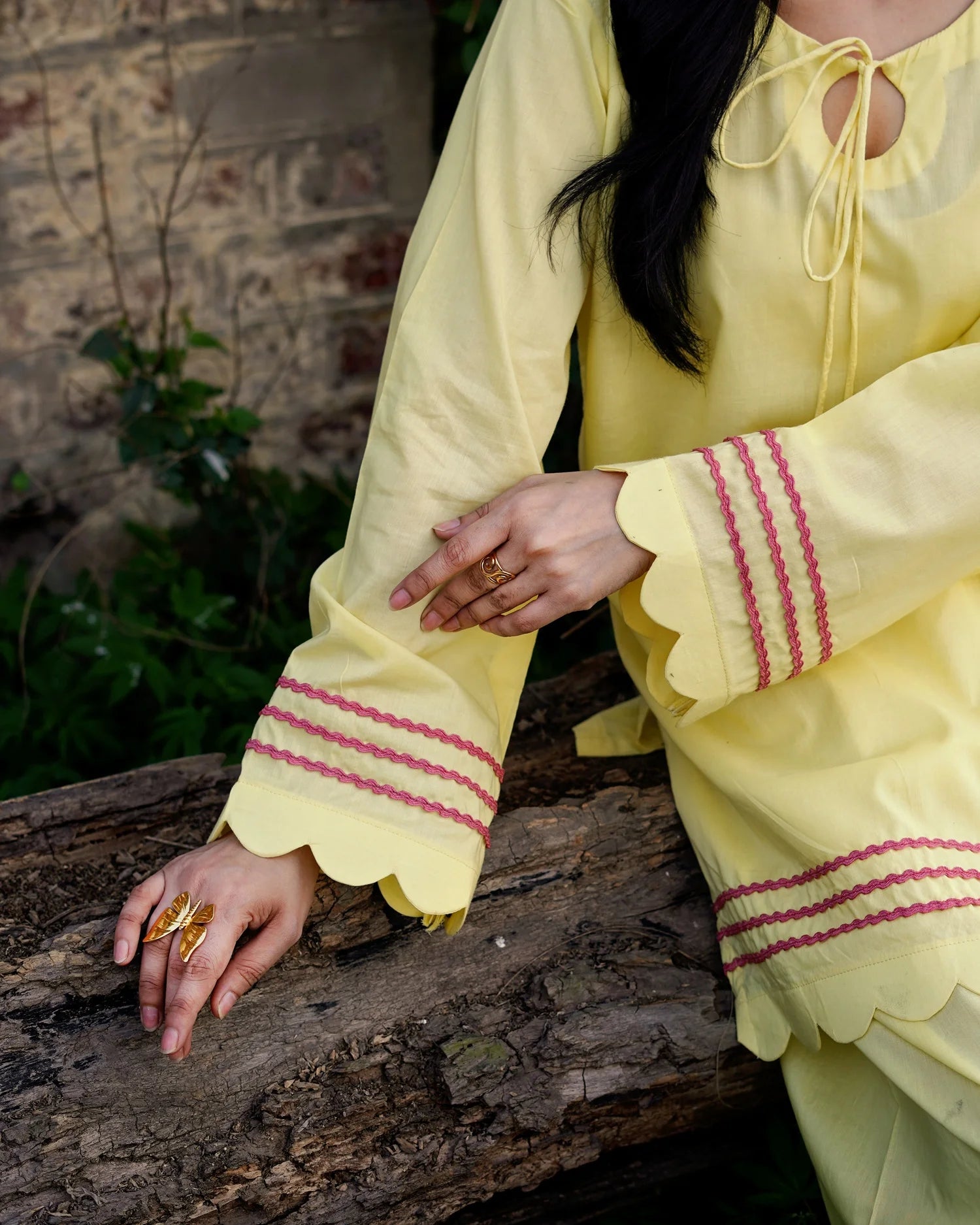 Lemon Yellow 2PC Set Elegant Summer Outfit with Embroidered Details | Rehwar