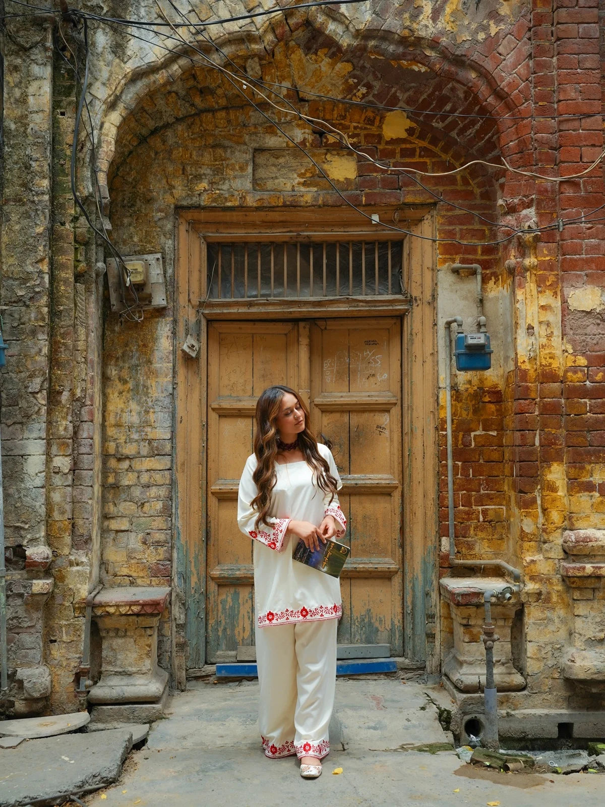 Motia Butter Cream Embroidered Short Shirt with Flared Pant | Rehwar