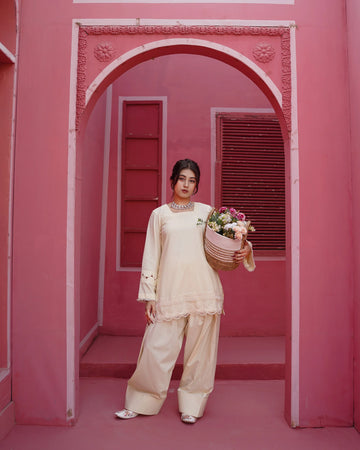Cream Swan Farshi Set | Summer Collection