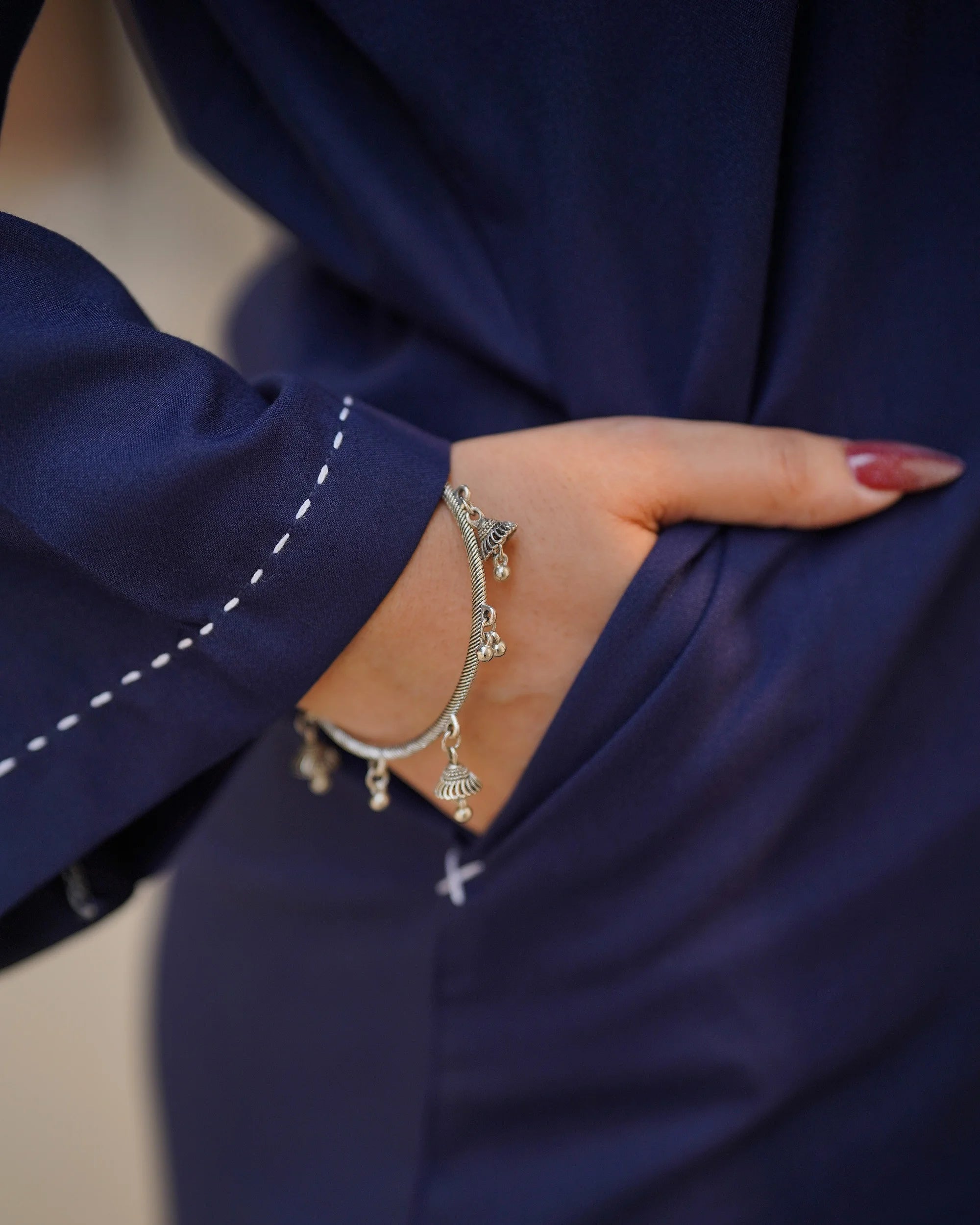 Navy Blue Dhanak Embroidered Long Shirt with Flared Pants