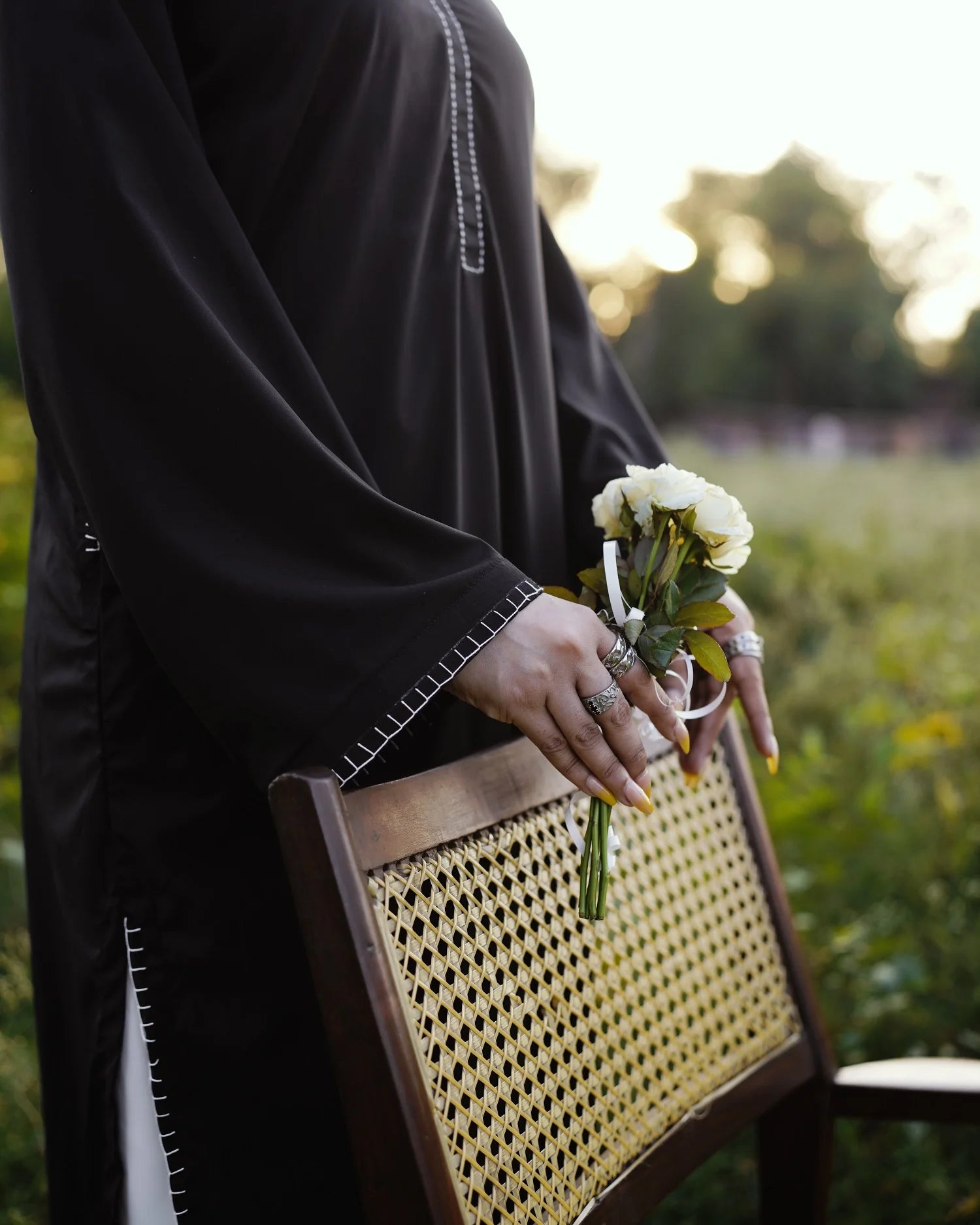 Black Hand-Embroidered Kurta Set with Off-White Bottom